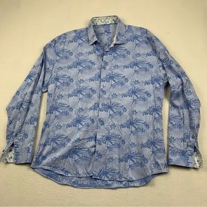 Bertigo Shirt Men’s‎ XL Flip Cuff Blue Tropical Cotton Colorful Button Up